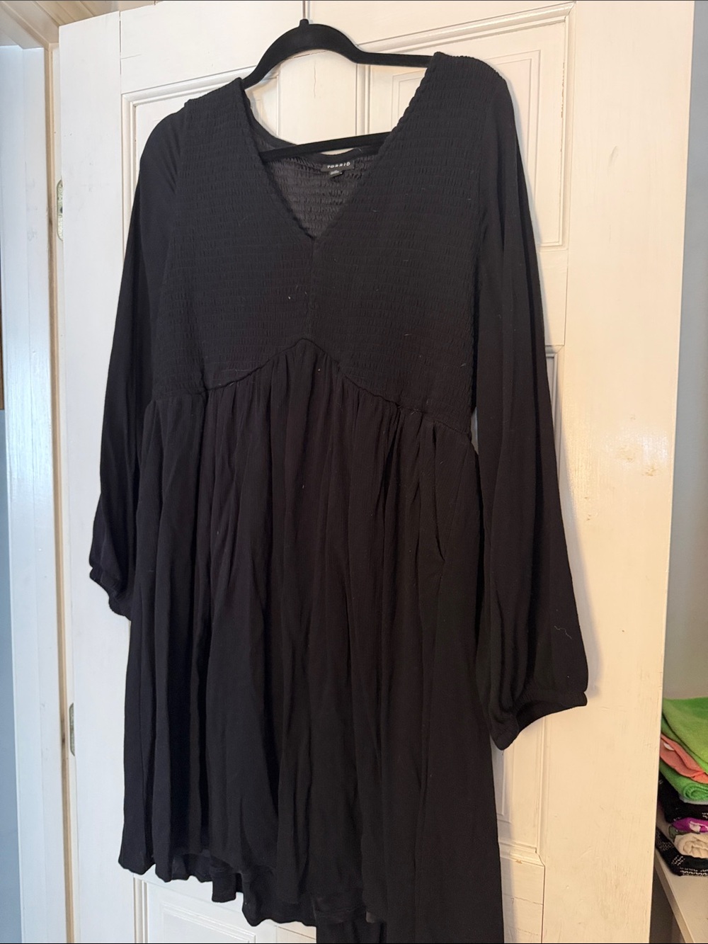torrid Black Long Sleeve Smocked V-Neck Dress